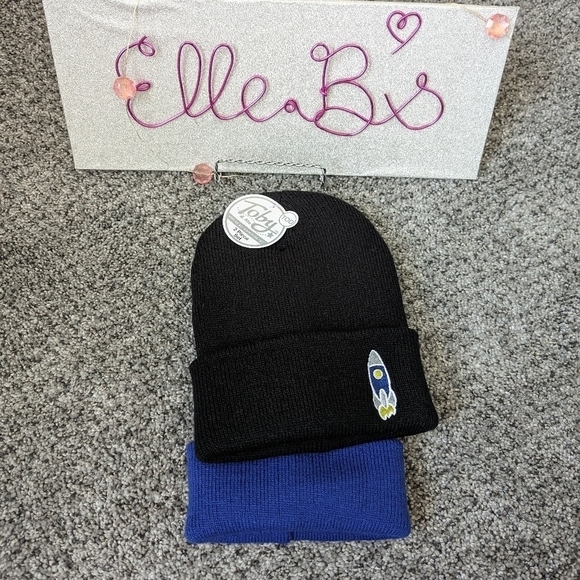 NWT Boys 2 Pack Winter Hat Blue and Black Kids Sizing - Picture 1 of 3